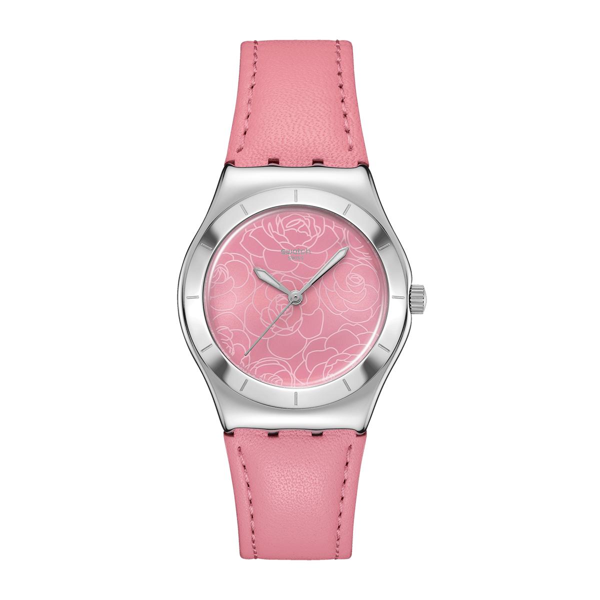 SWATCH Quartz Movement Unisex Watch Pink Watch Dial Artificial Leather Strap YLS234 Pink