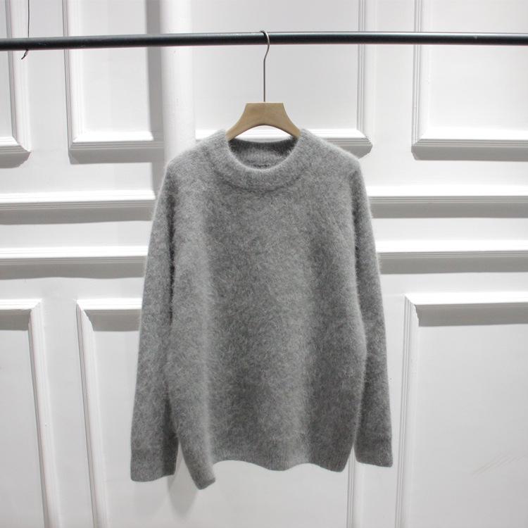 Женский пушистый свитер-пуловер с мехом кролика, осенне-зимний, корейский May shed slightly, caution advised.