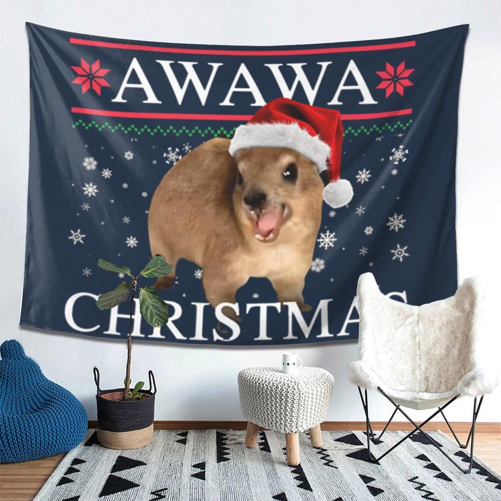 Rock Hyrax Merry Christmas Ugly Style Tapestry Wall Hanging Aesthetic Home Decor Tapestries for Dorm Room