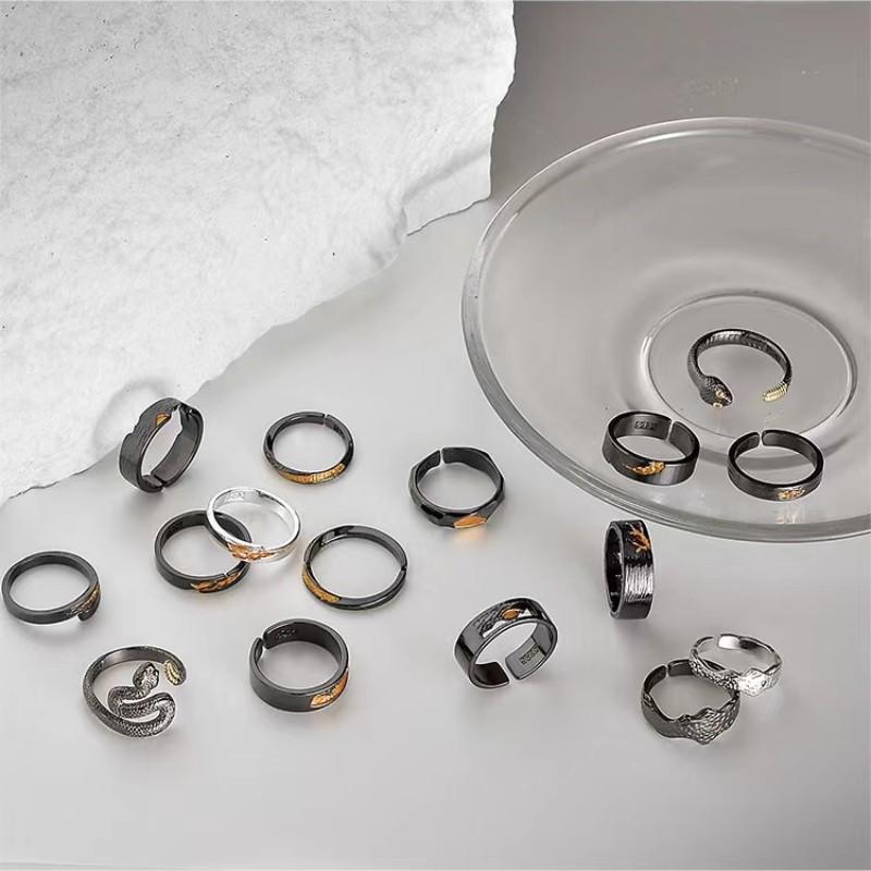 Adjustable Open Ring Men Women Geometric Mountain Design Minimalist Vintage Style Copper Plated