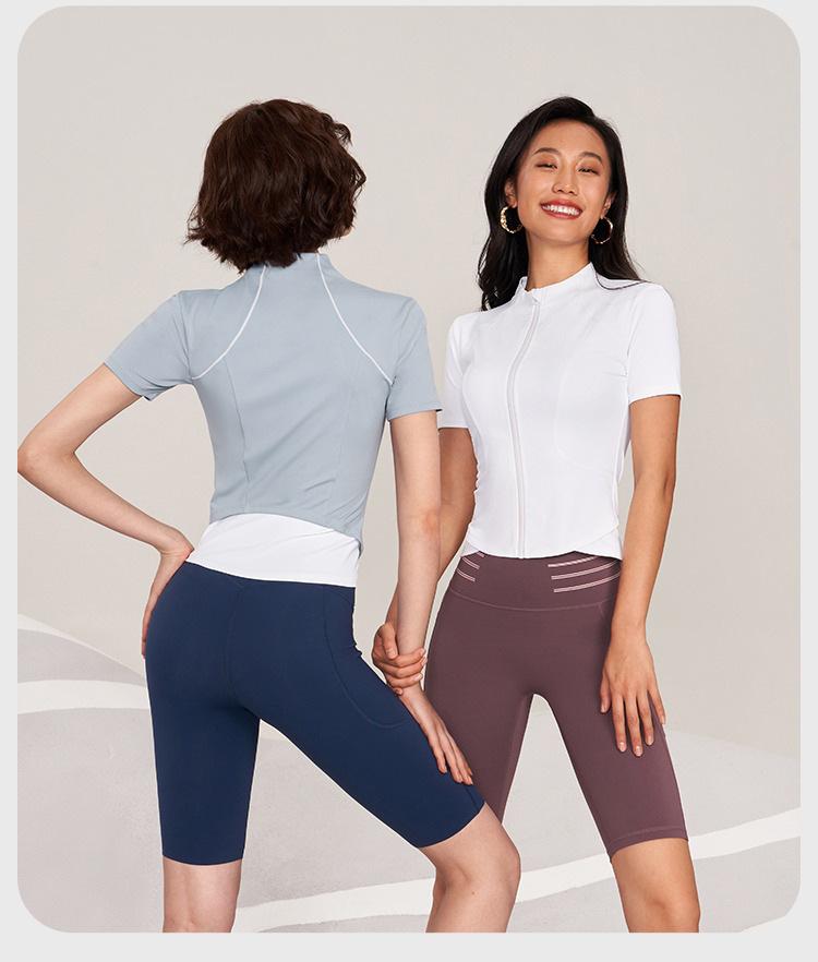 Women's Quick-Dry Short Sleeve Sports Top: Zipper Slim Fit Cycling, Yoga, Running Jacket for Summer Fitness