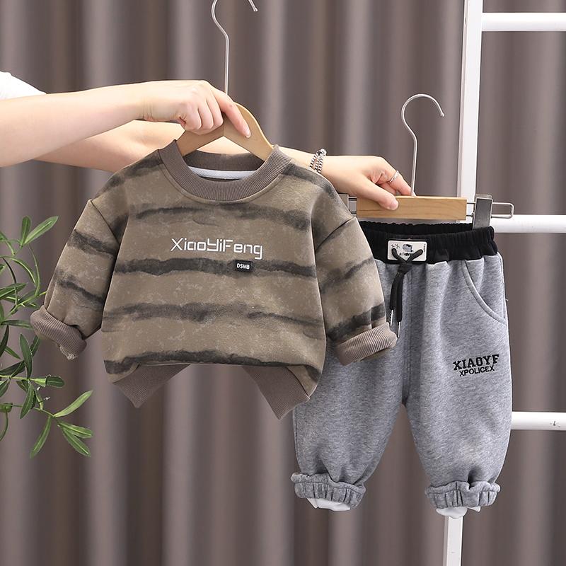 

Комплект из 2 предметов с длинным рукавом для мальчиков 0-5 лет, Детский полосатый худи с круглым вырезом + длинные брюки, Повседневная одежда для мальчиков XXL коричневый