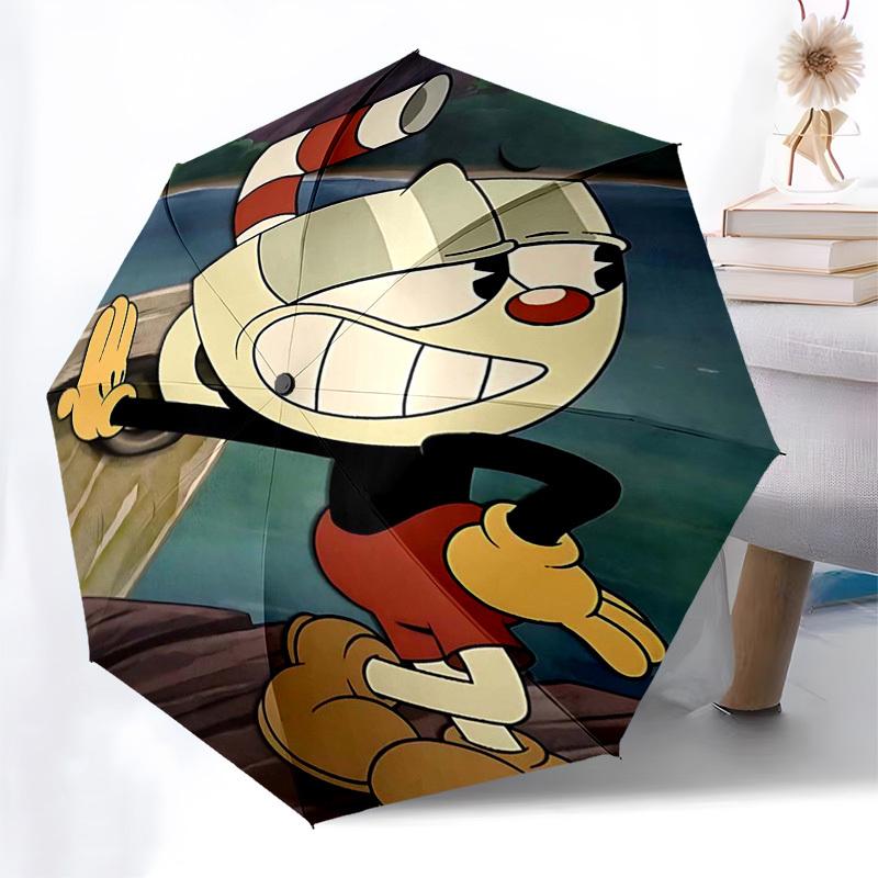 1pc Cuphead Outdoor Umbrella - Automatic Opening & Closing, Portable Tri-Fold Design with 8-Rib Iron Frame - Perfect Gift for Fans, Travelers, Everyda
