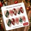 Unhas Postiças de Amêndoa para o Natal 30 Peças, Design de Árvore de Natal com Flocos de Neve Dourados, Unhas Postiças Francesas Reutilizáveis, Arte de Unhas Vestível para o Natal