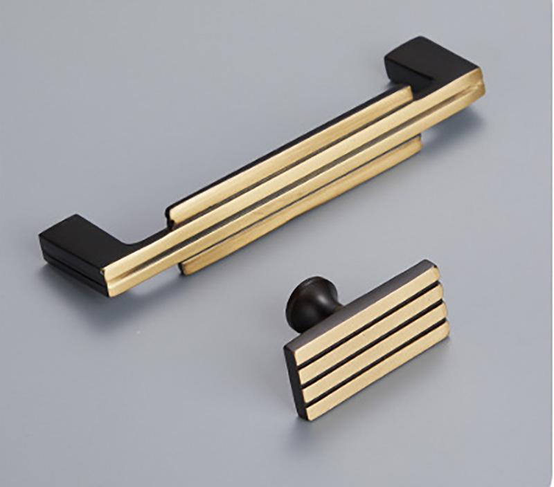 Modern Nordic Black Cabinet Handles Drawer Stripe Solid Brass Handle