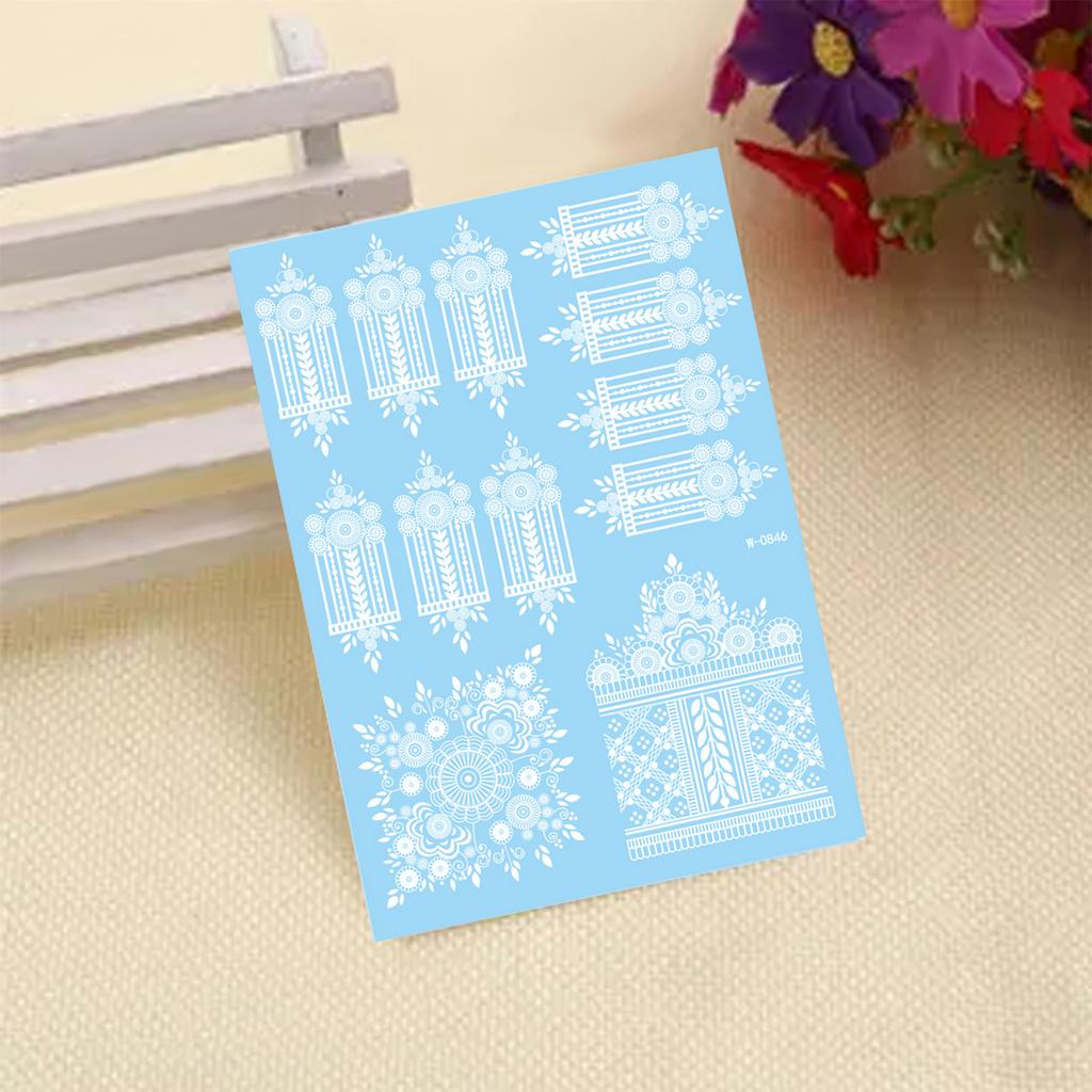 White Lace Temporary Tattoo Sticker 3D Waterproof for Wedding Party Holiday Decor 148x208mm