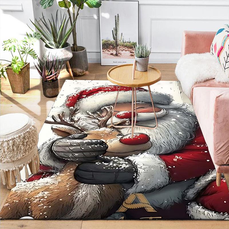 1Pc Santa Claus Reindeer Rug Office Carpet Indoor Outdoor Doormat Nonslip Soft And Comfortable Living Room Christmas Halloween Gift D91817