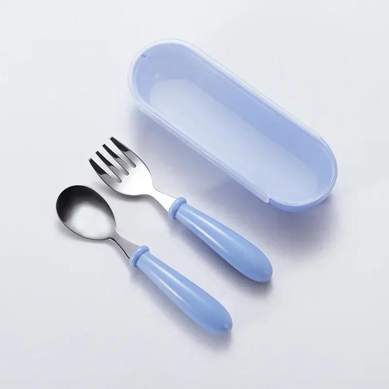 Baby Gadgets Tableware Set Children Utensil Stainless Steel Toddler Dinnerware Cutlery Cartoon Infant Food Feeding Spoon Fork