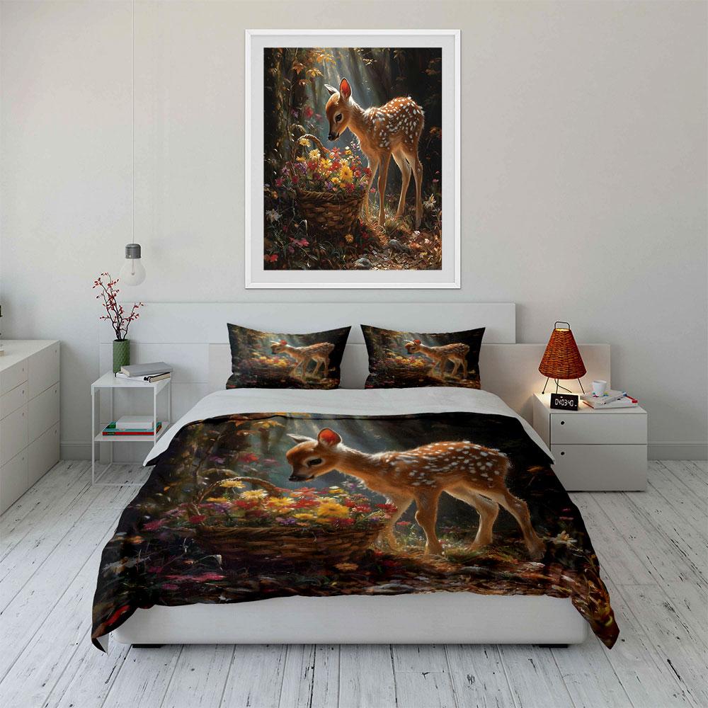 Deer And Floral Forest Decor Soft Comfortable Duvet Cover Bedding Set Included 1*Duvet Cover & 2*Pillowcases, Gift