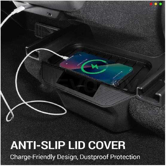 Rear Center Console Organizer for Tesla Model Y Juniper 2025 2026 Trash Can 2nd Row Under Floor Storage Box Bin Mat Accessories