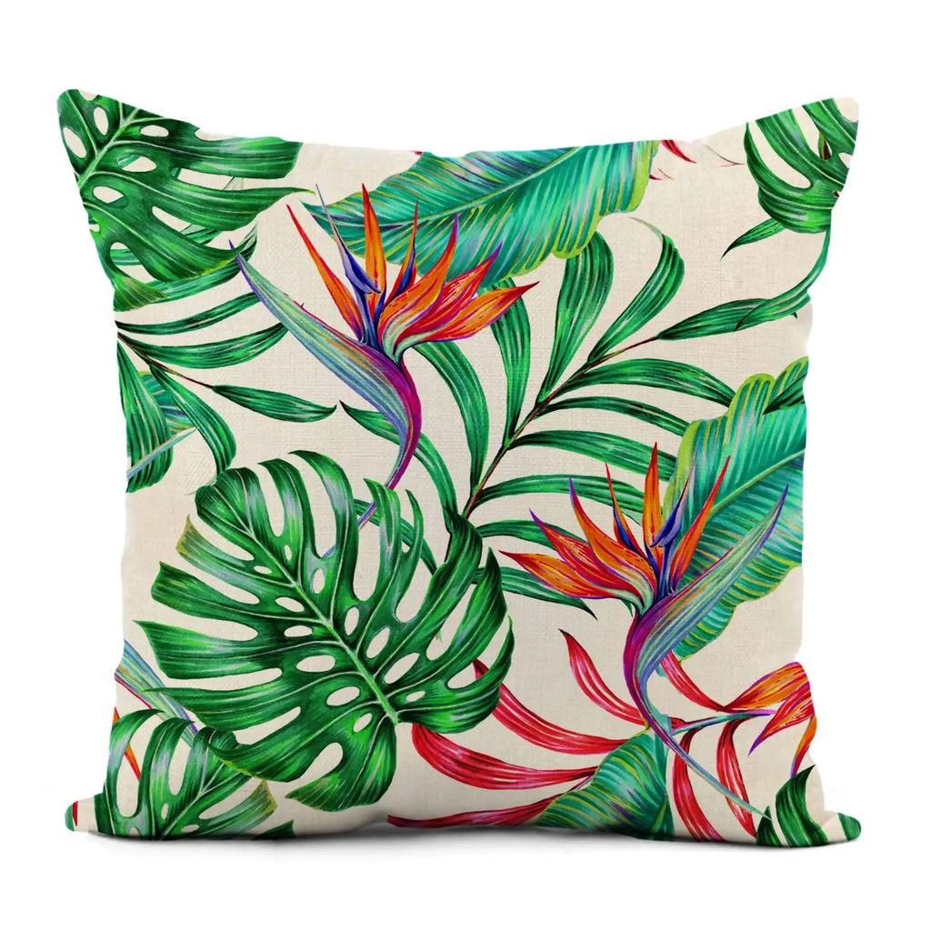 Home Decor Tropical Leaf & Bird Of Paradise Pillow Covers Pattern Cushion Cover Suitable For Sofa Bedroom Car Pillow Cover