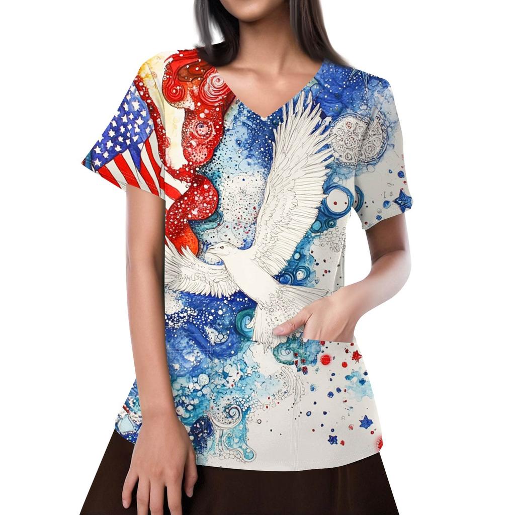Women's Fashion  Printed Short Sleeve Overalls With Pocket Tops  Clothes