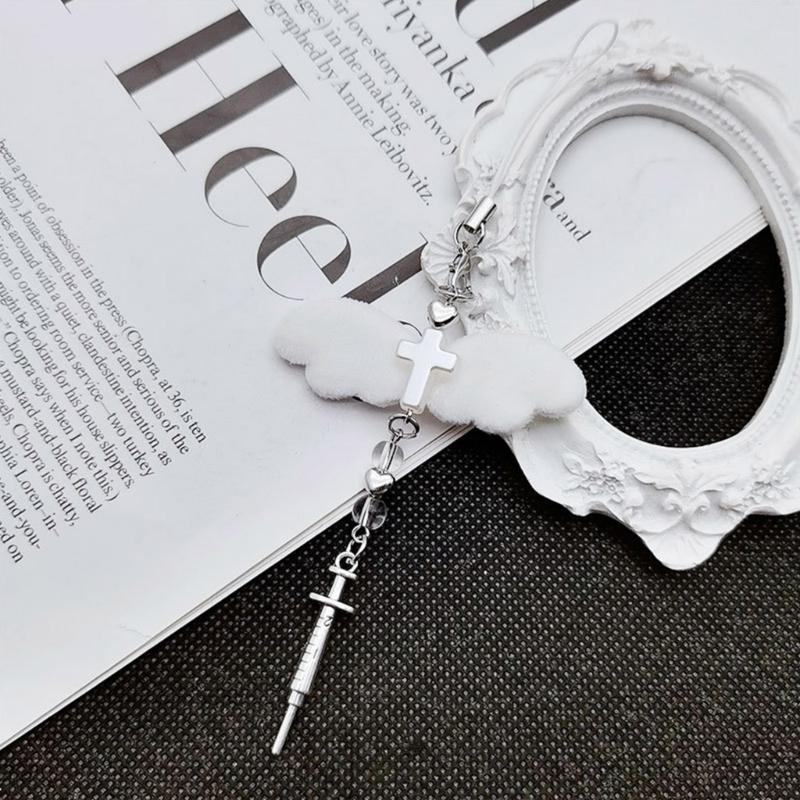 Bowknot Heart Cross Hanging Pendant Sweet Cool Phone Strap Bag Decoration Portable Hanging Lanyard Gift for Girls Women