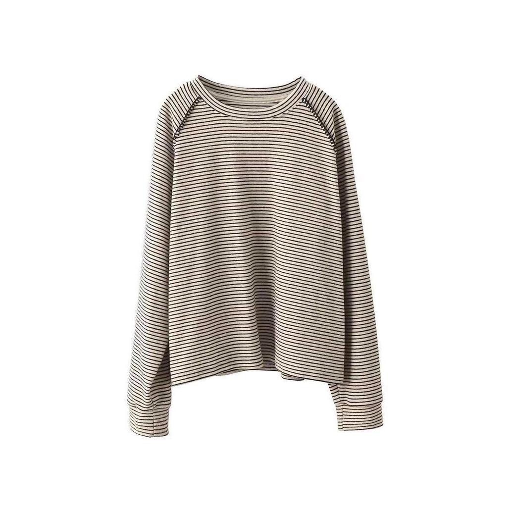 Women's Retro Striped Stitching Layered T-Shirt - Artistic Autumn/Winter Casualwear