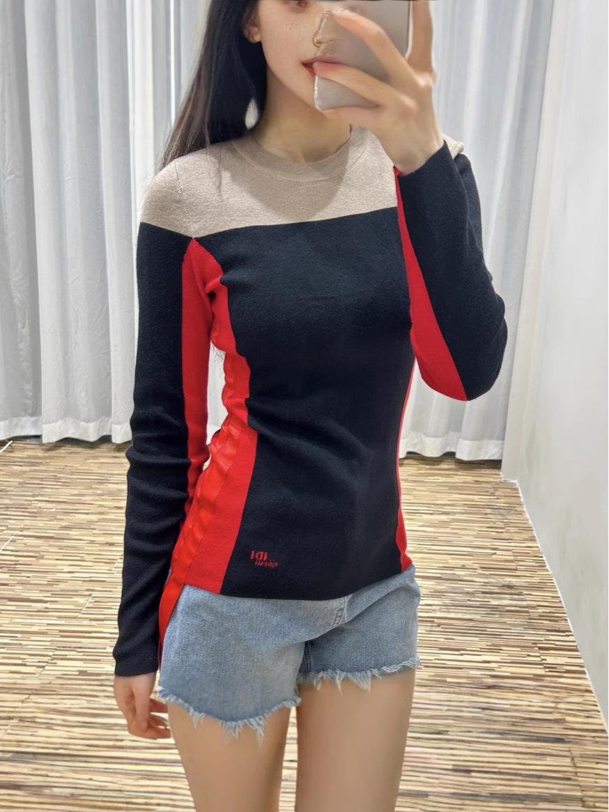 

High-End Women s Color Block Knit Sweater - Early Spring 2025 Wool Long-Sleeve Round Neck Base Shirt M чёрный
