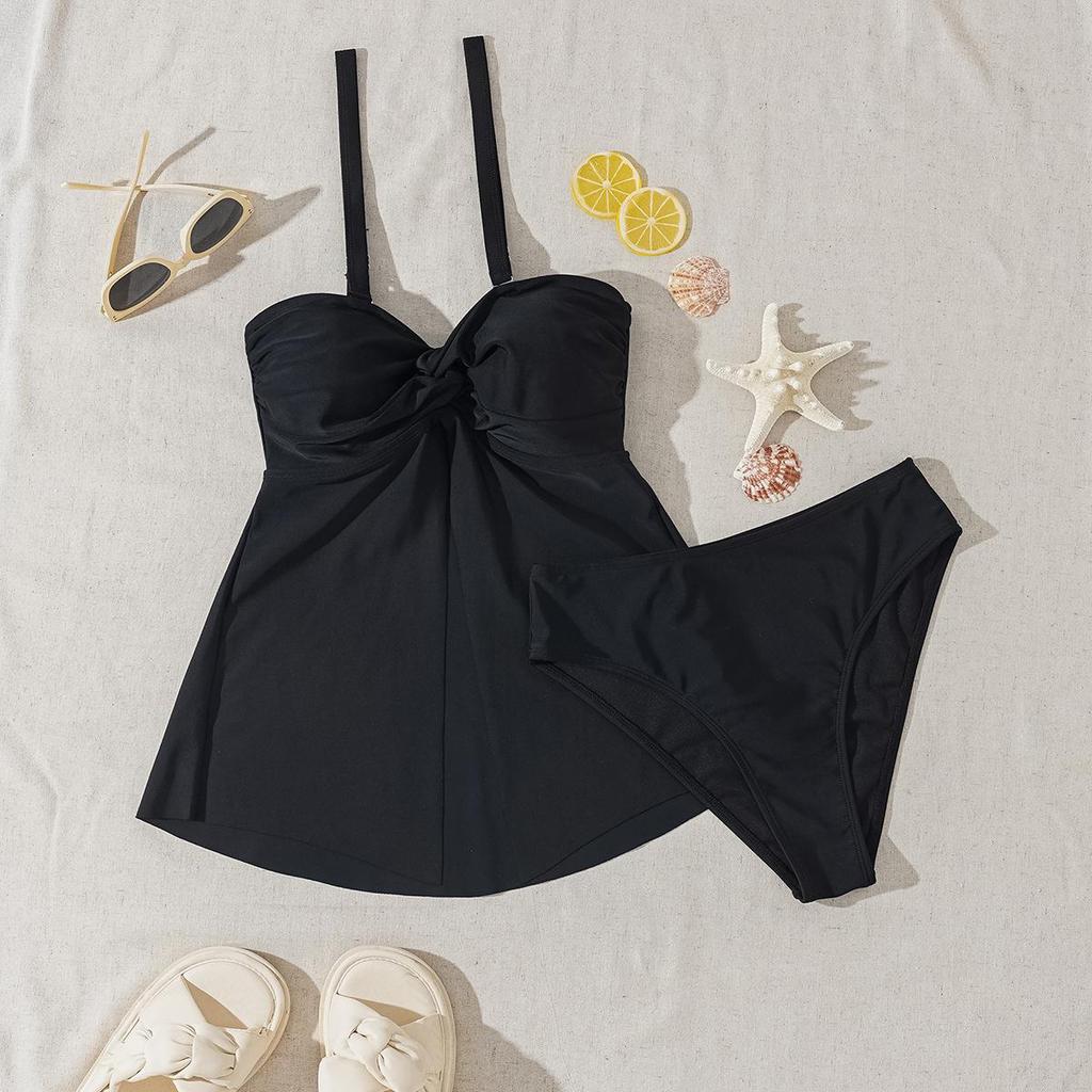 2025 Europäischer & Amerikanischer Zwei-Wege Tankini: Bandeau-Top mit Schlitz & Split-Bikinihose