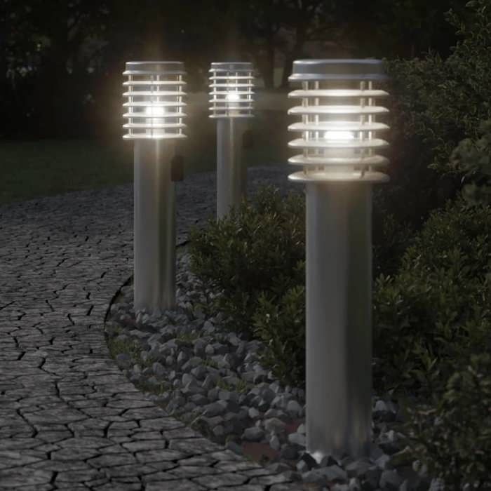 VidaXL Lampadaires d'extérieur et sortie 3pcs argenté acier inoxydable, éclairage au sol d'extérieur, éclairage au sol de 4006374