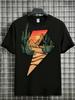 Unisex Red Cotton Tee Desert Cactus Sunset Lightning Print Crew Neck Short Sleeve Summer Western Casual Male Outdoor Street Outfit