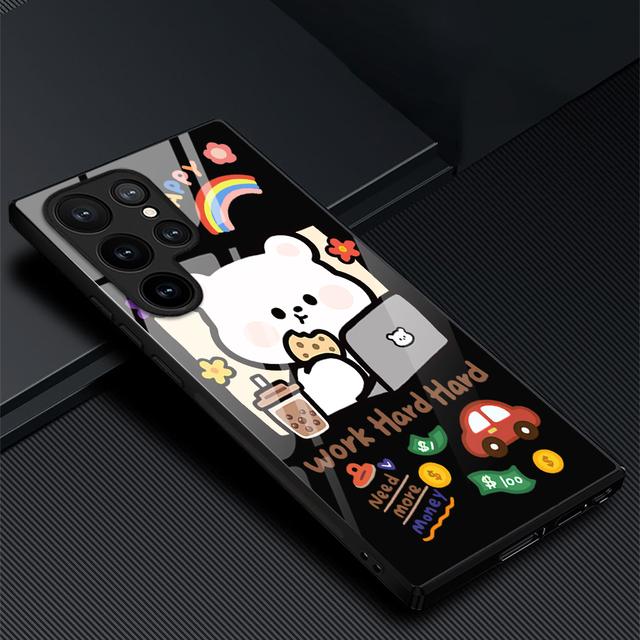 Süße Mädchen Handyhülle für Samsung Galaxy S22 Plus Ultra Cartoon Glashüllen für Galaxy S20 Fe S21ultra S23plus S21fe Schwarze Abdeckung