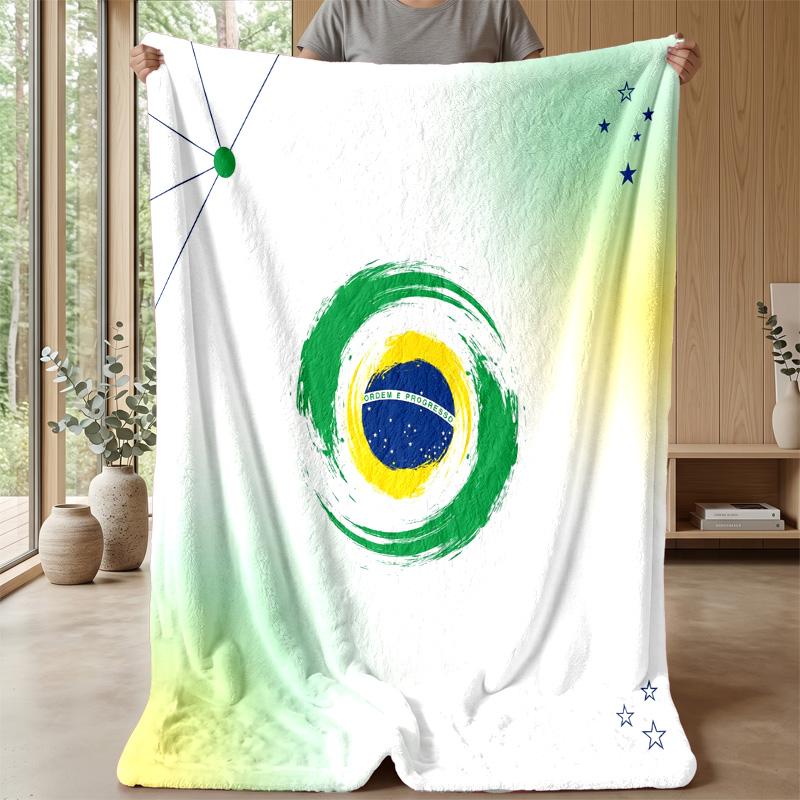 Brazil Football Printed Flannel Blanket Skin Friendly Warm Decorative Throw for Indoor Couch Bed Daily Use