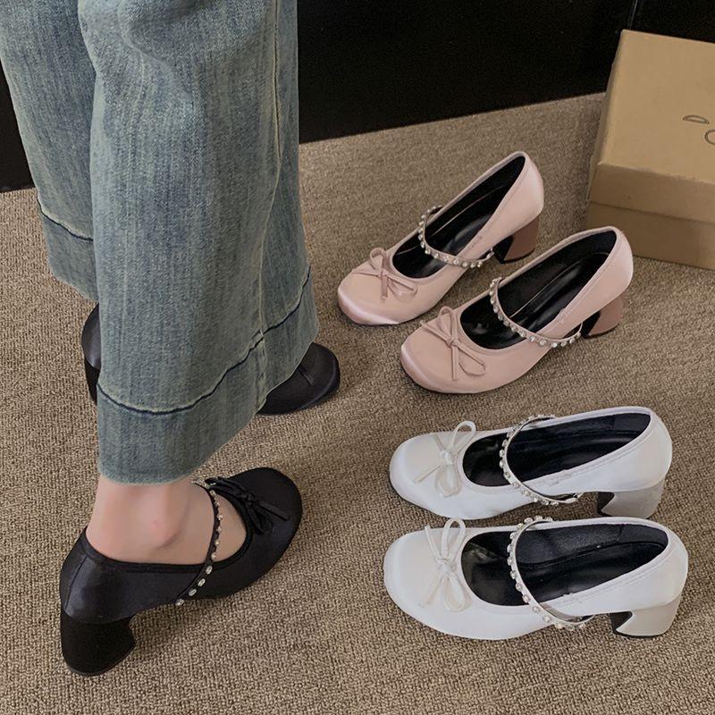 European Princess Style Bow Round Head Rhinestone Single Shoes Spring and Autumn New Daily Design Sense Word with Mary Jane Shoes