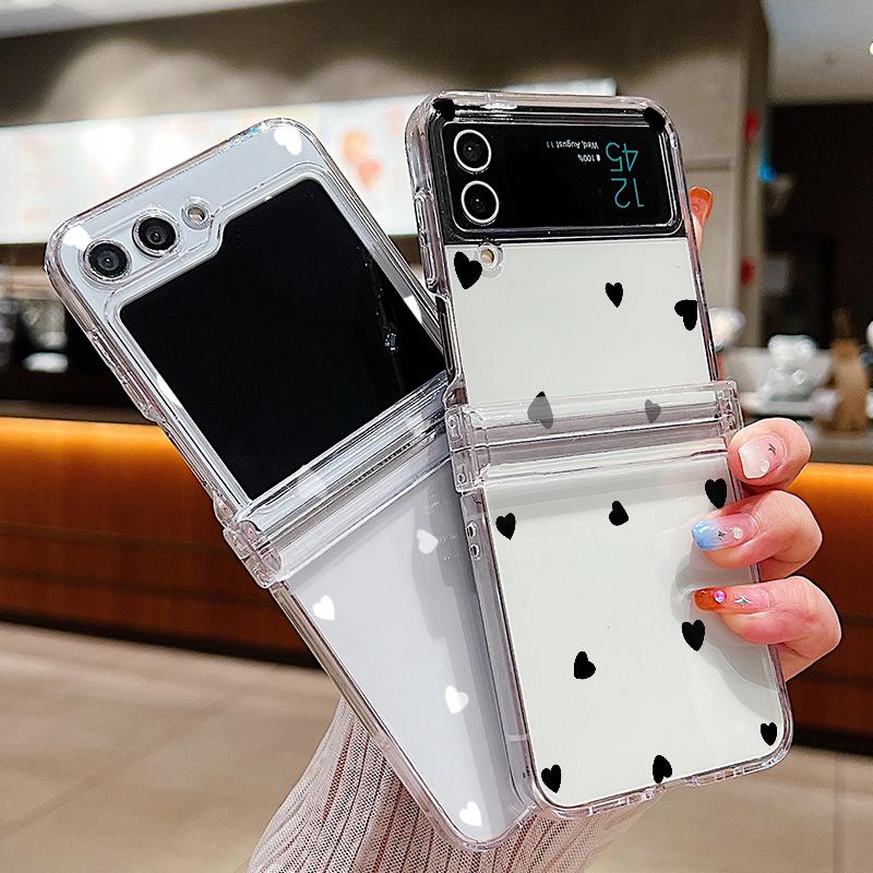 Love Heart Print Transparent Phone Case For Samsung Galaxy Z Flip7 FE Flip6 Folding Hard Cover For Samsung Z Flip 7 6 5 4 3 5G