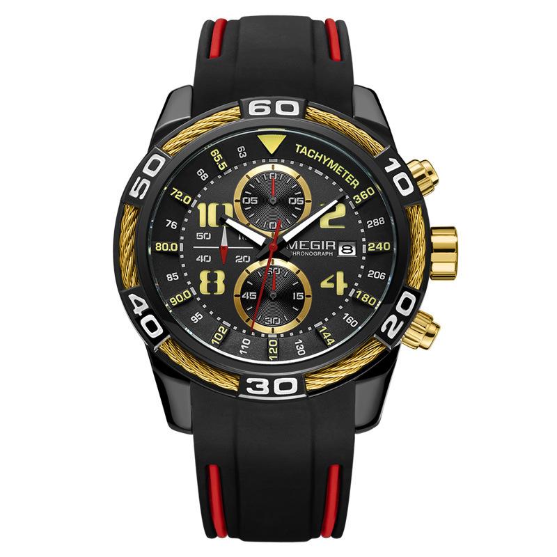Watch Men'S, Multifunctional Chronograph Calendar Sports Chronograph Men'S Watch Silicone Quartz Watch 2045