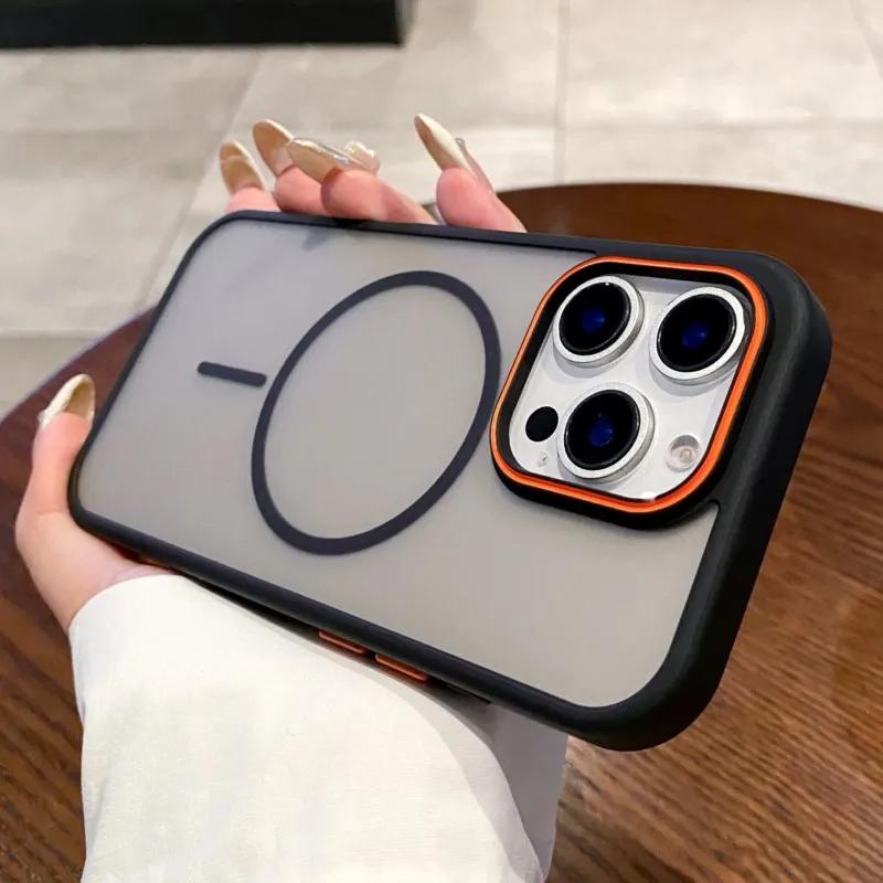 

For Magsafe Wireless Charging Magnetic Matte Case for iPhone 16 13 11 12 14 15 Plus Pro Max Shockproof Bumper Translucent Cover For iPhone 16Pro Max