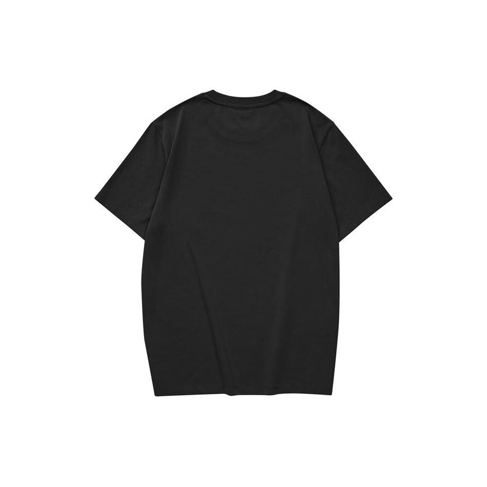 Skechers Colorful Casual Series Solid Color Breathable Round Neck Knitted Short Sleeve T-Shirt Unisex Tops Carbon-Black L223U165-0018