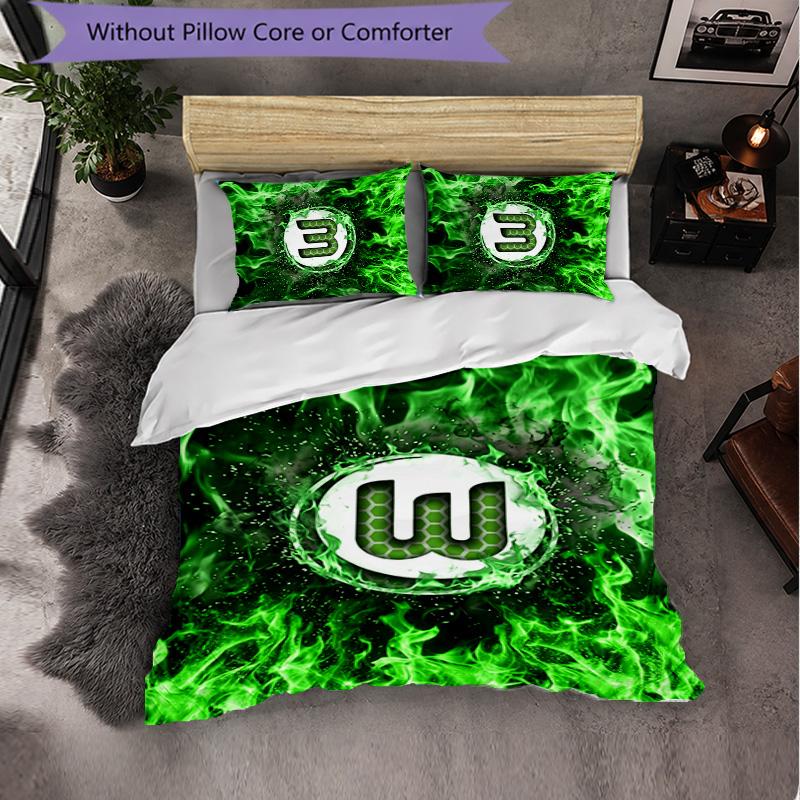 VfL Wolfsburg FC Thema Beddengoed 3-delige Dekbedovertrek Set Decoratief Beddengoed Voor Tienerkamer Woondecoratie