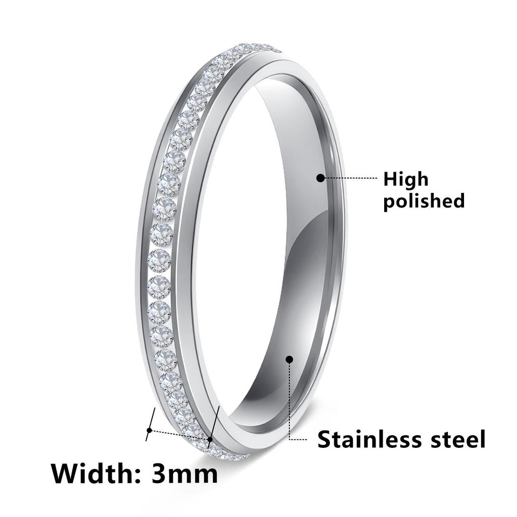 3MM Thin Rhinestone Polymer Clay Titanium Steel Pinky Ring - European & American Fashion