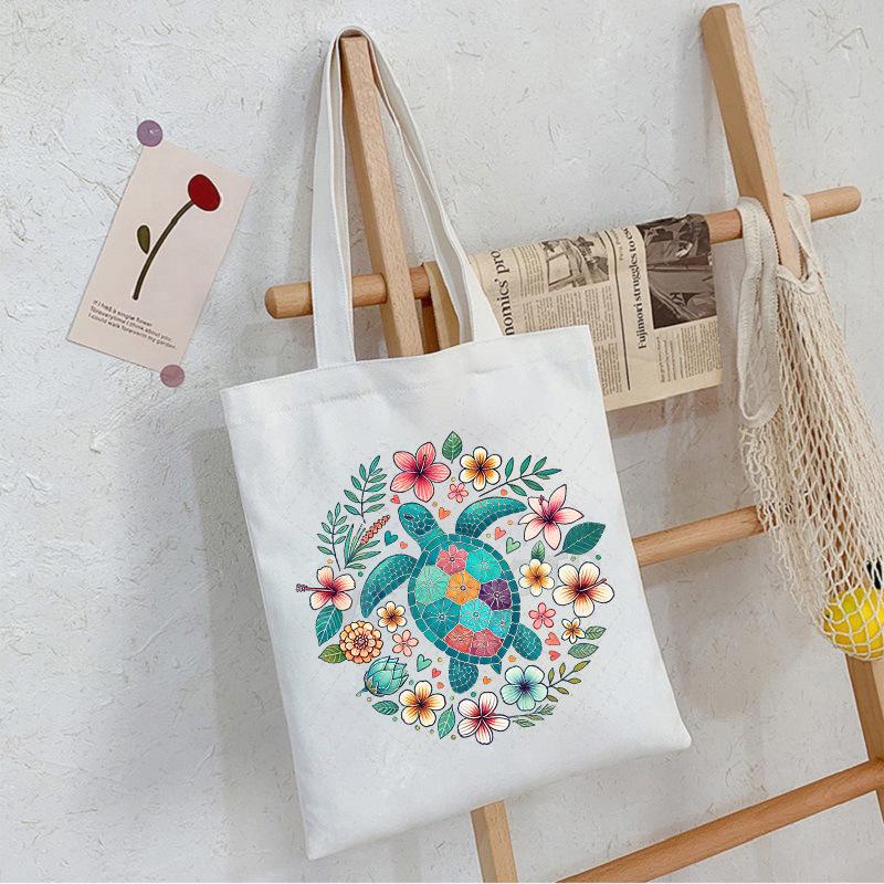 Casual Student Canvas Bag Eco Bag Summer Beach Flowers Printed Large Capacity Shoulder Bag