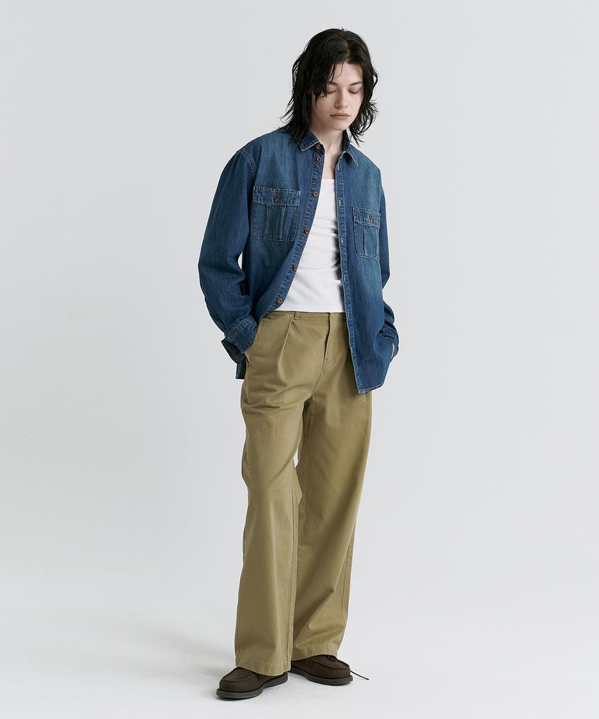 MAGOODGAN Serin 4611 Pigment One-Pleat Flare Wide Fit Beige Chino Pants