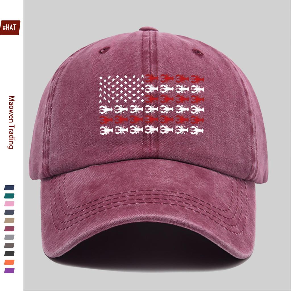 pc Vintage American Flag Lobster Season Theme Baseball Cap Lightweight Breathable Suitable for Spring Summer Design Sun Hat Tr
