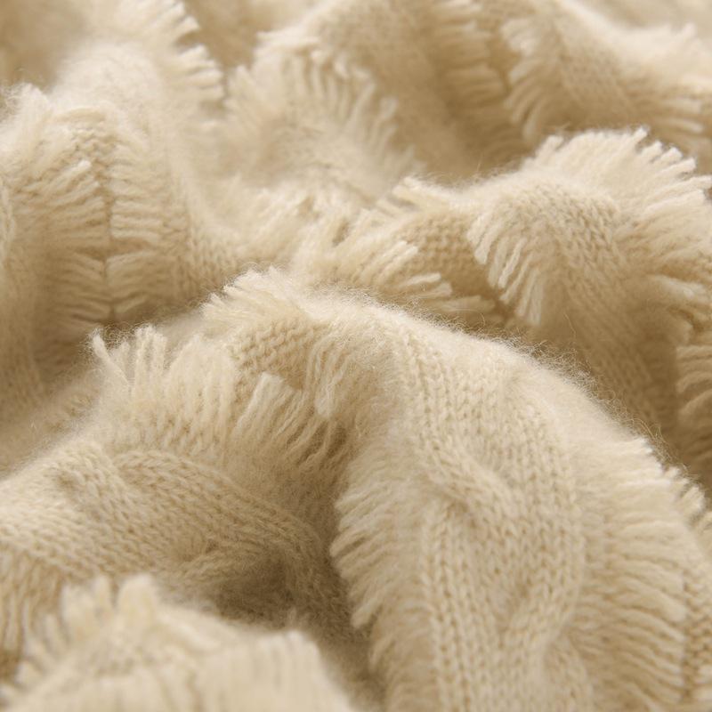 Double-Strand Tassel Round Neck 100% Pure Cashmere Sweater for Autumn/Winter 2024 - Loose Fit, Light Luxury Style for Women