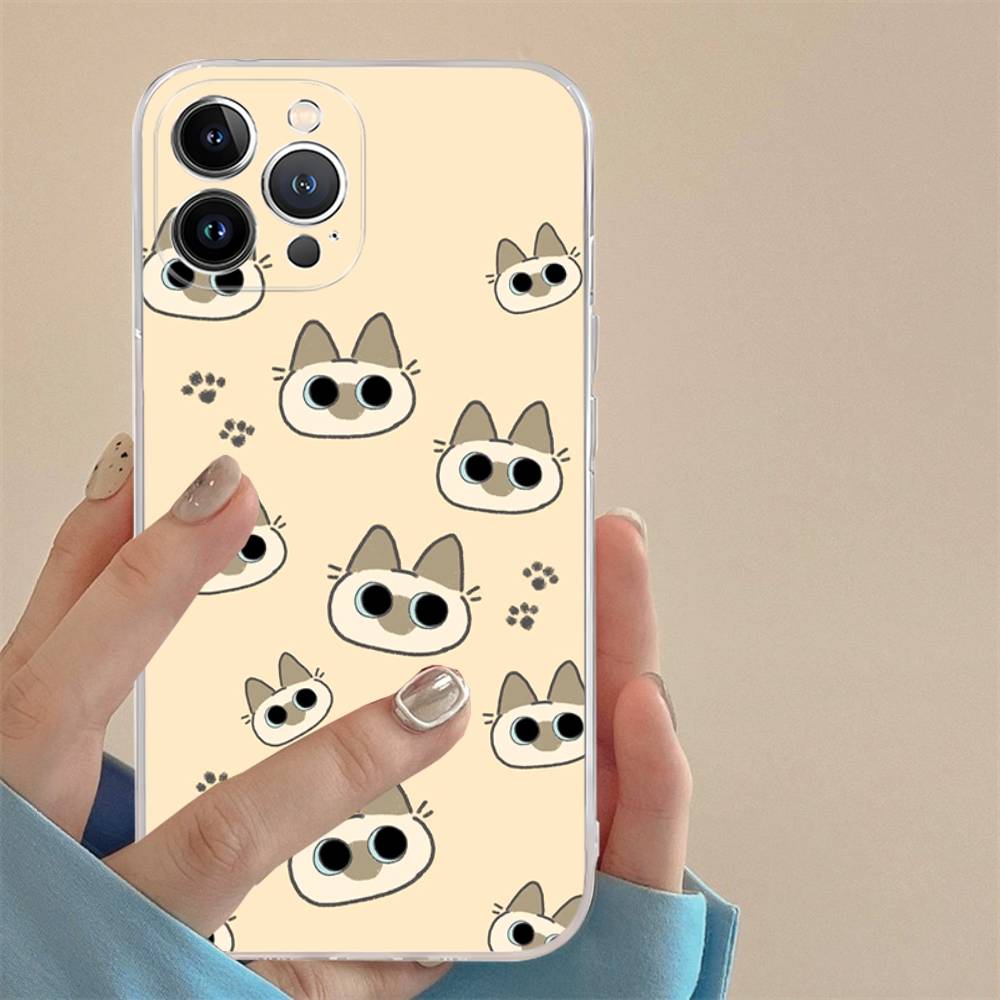 Cartoon Siamese Cat Couple TPU Silicone Case for IPhone 11 12 13 14 15 16 17 Pro Max Shockproof Clear Back Cover