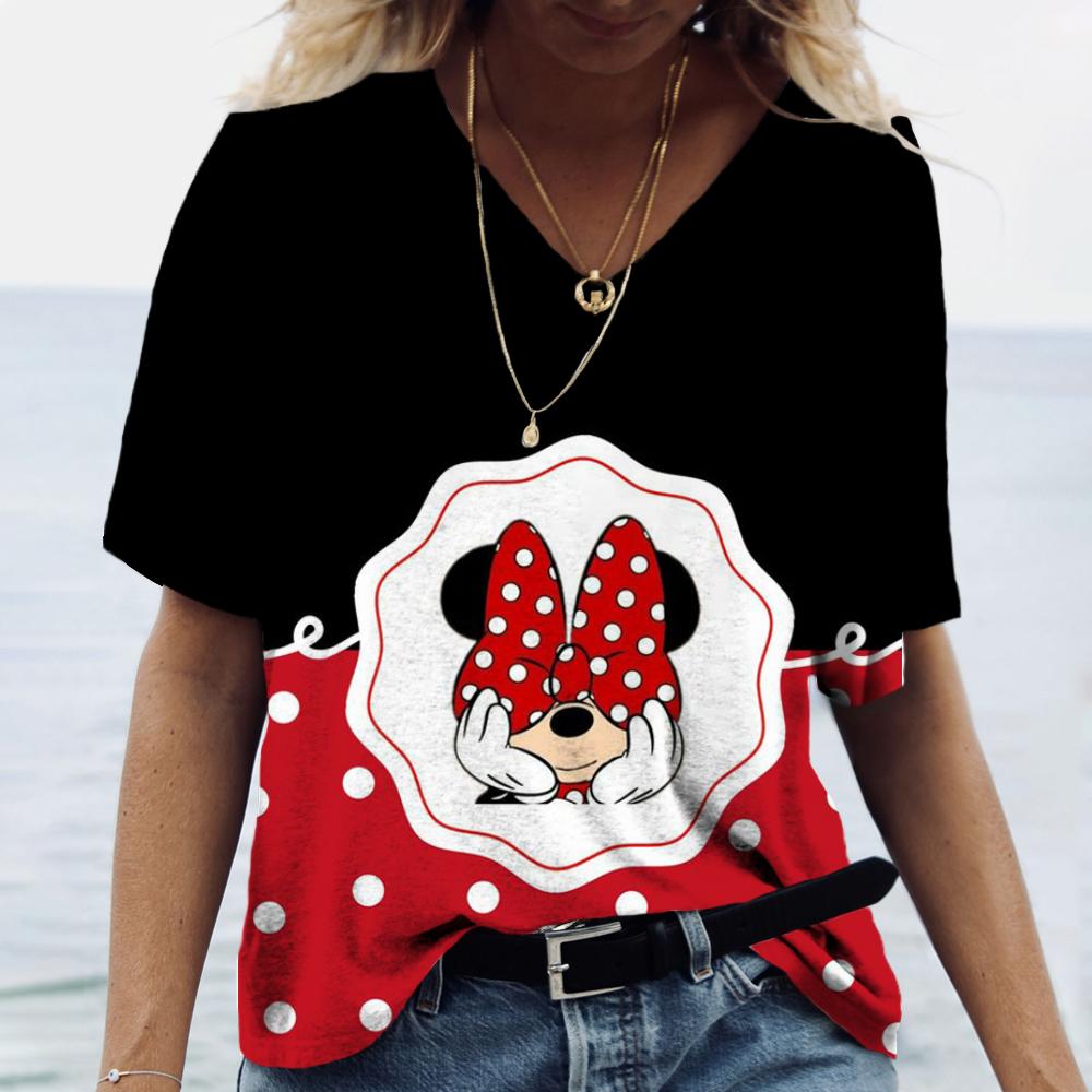 Casual Loose Top V-neck Versatile Short Sleeve Fashion Print T-Shirts Women’s