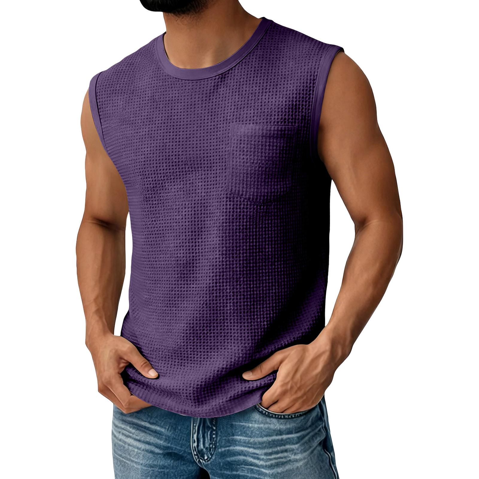 Men s Sleeveless Pocket Vest Men s Casual Fashion Sports Sleeveless Vest L фиолетовый
