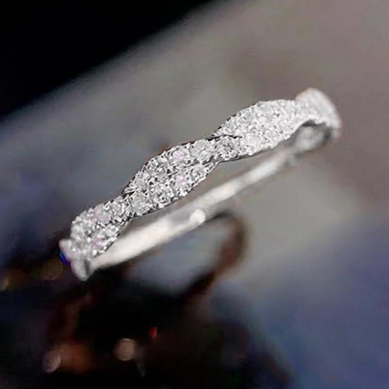 925 Silver Twist Band Finger Rings for Women Full with Bling Bling Cubic Zirconia Statement Female Wedding Band Jewelry
