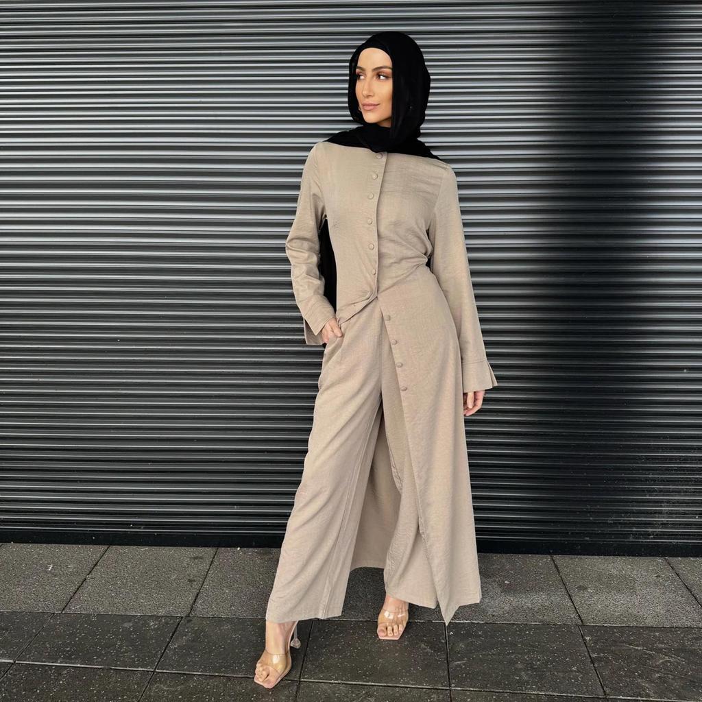 Loriya Dubai Solid Color Button Two-Piece Set LR945