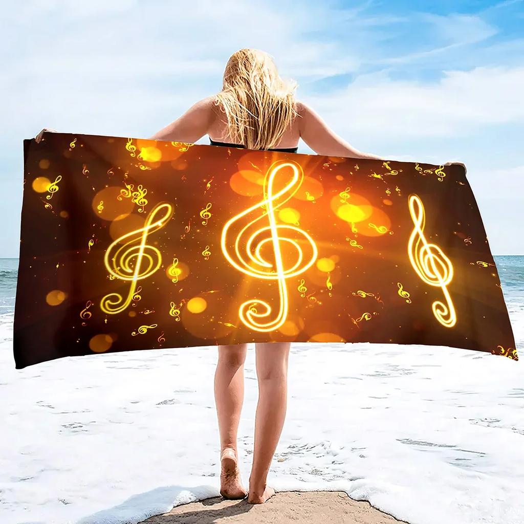 Music Notes Print Sand Free Beach Towel Absorbent Bath Towel Quick Dry Lightweight Large Towels for Swimming Bathroom Spa Pool