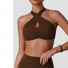 Women's Halter Neck Cross Front Sports Bra Cutout Workout Yoga Crop Top with Chest Pad