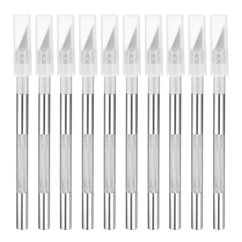uxcell 10pcs Precision Art Craft Hobby Knife and Precision Utility Knife Set for Carving, Crafting, Scrapbooking, Stenciling, Paper, Wood, and Plastic