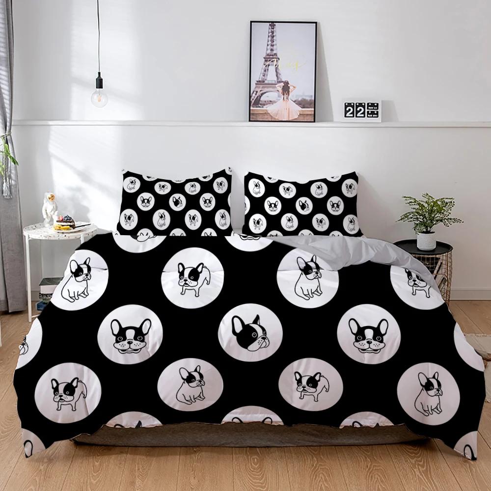 3D Dog Bedding Set Cute French Bulldog Puppy Duvet Cover Sets Cartoon Bed Cover Pet Animals Home Textiles Queen 2/3Pcs King Full