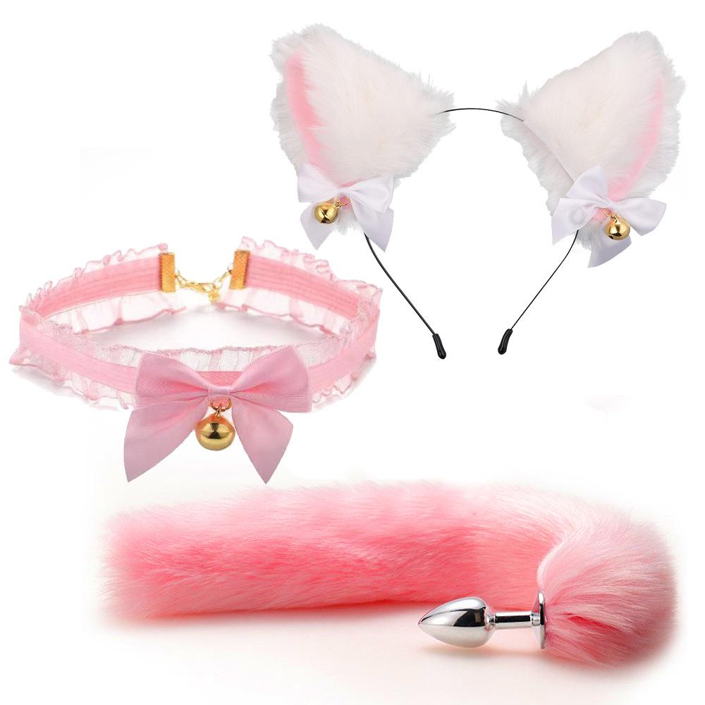 Fox Anal Plug Fox Tail Bow Butt Plug Cute Bow-Knot Soft Cat Ears Headbands Erotic Cosplay Accessories Nipple Clamps SM Sex Toys