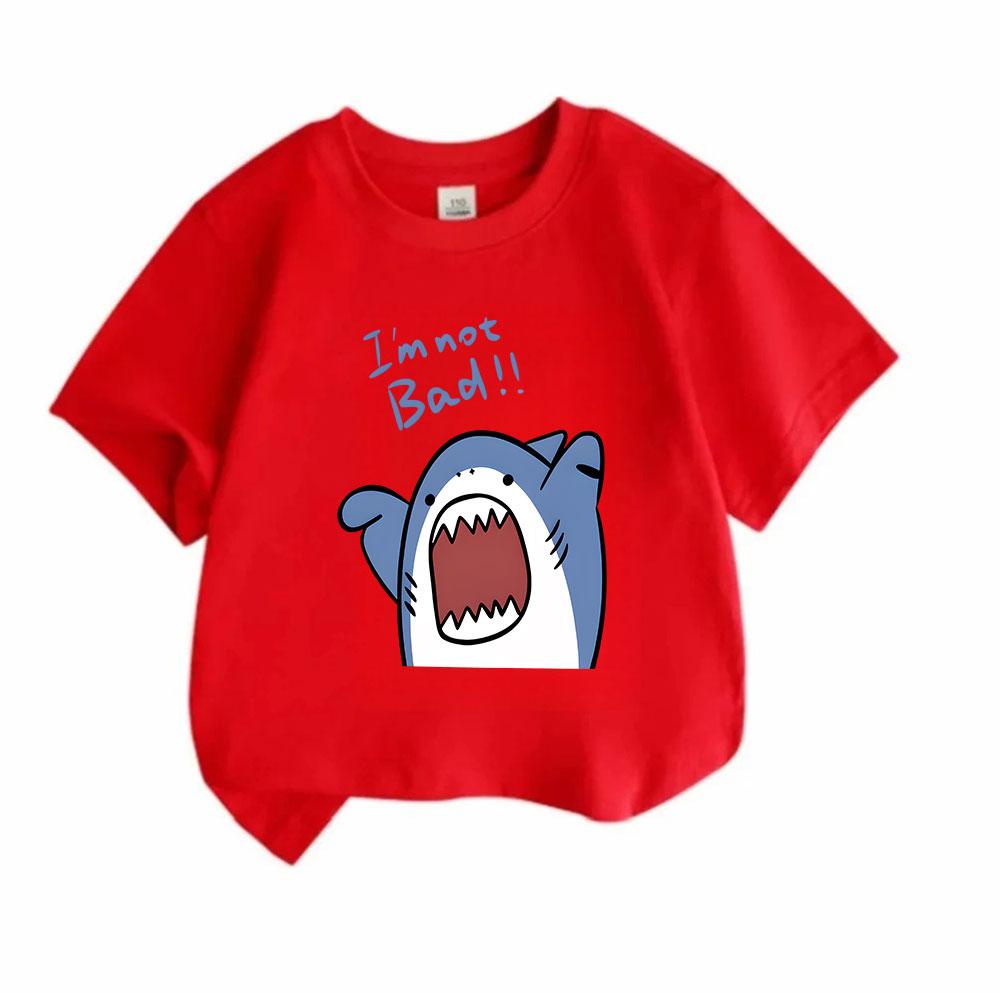 Toddler Kids Boys Girls 100% Cotton Short Sleeve Crew Neck T-Shirt, Cute Cartoon Naughty Shark I'm Not Bad Print Casual Soft Breathable Top for Daily