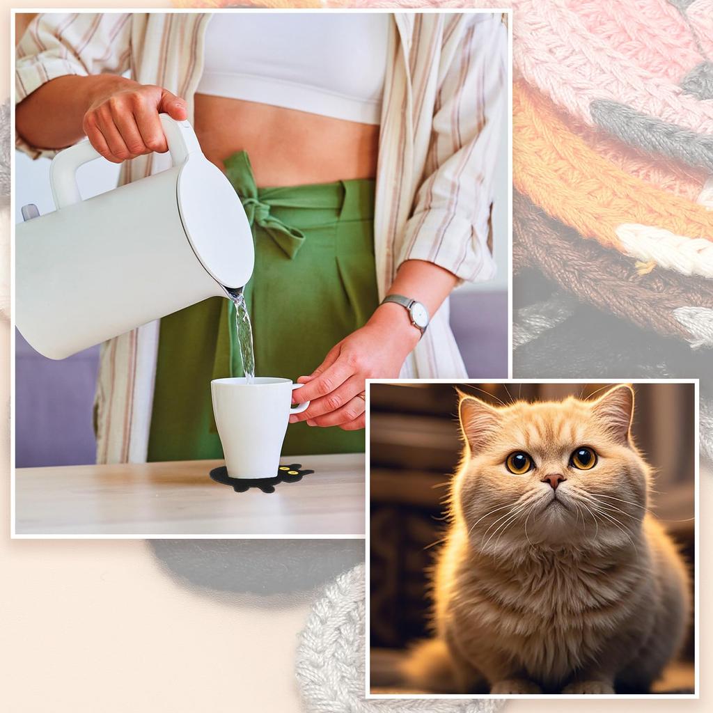 PATIKIL 3-Piece Cat Coaster Set, 15cm Cute Crocheted Cat Coasters, Desk Coaster for Adults, Home Decor, Drink Gift, Coffee, Pink Tone