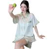 Summer Small Fresh Matcha Green Texture Printed Pajamas Women'S Fashion Short-Sleeved Shorts Set Outer Wear