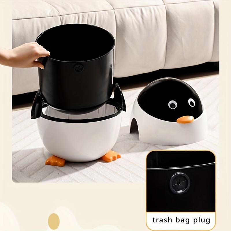 Kreslený odpadkový koš ve tvaru tučňáka s výklopným víkem, 12L 2.6gal plastový, Ideální do ložnice, obývacího pokoje, na koleje, do kanceláře Zvyšuje kvalitu života, Perfektní dárek
