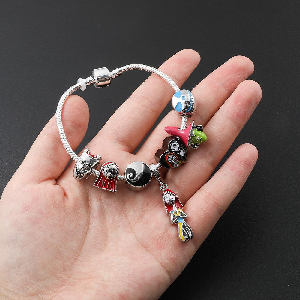 The Nightmare Before Christmas Enamel Charm Bracelet Jack Skellington Sally DIY Couple Beads Bangles Gifts for Lovers